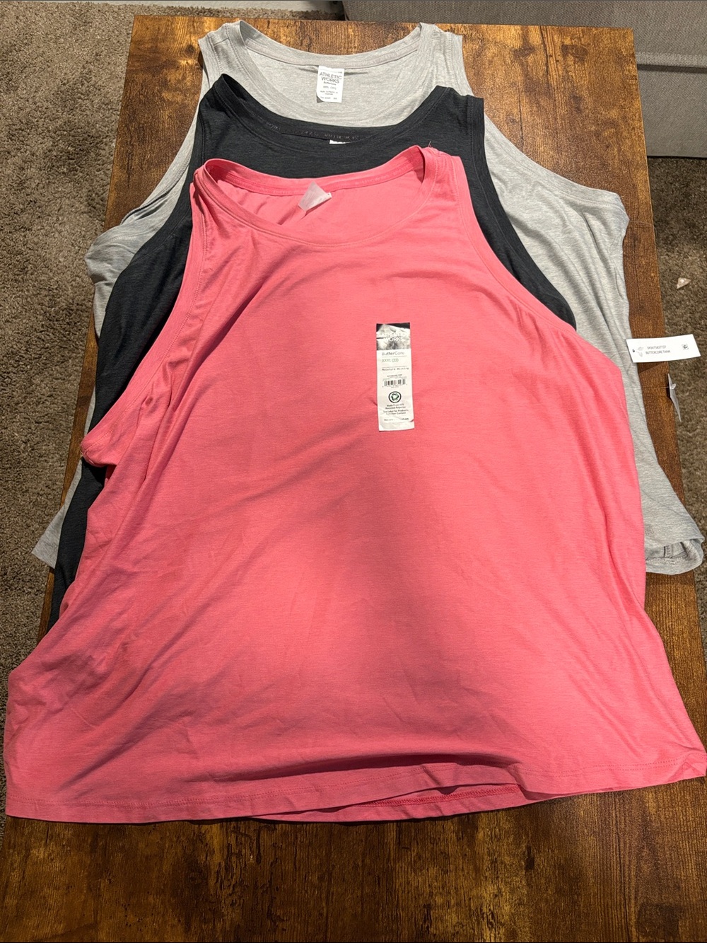 3-Women’s Athletic Work Butter Core Sleeveless Tank Top - Pink, Black & Gray